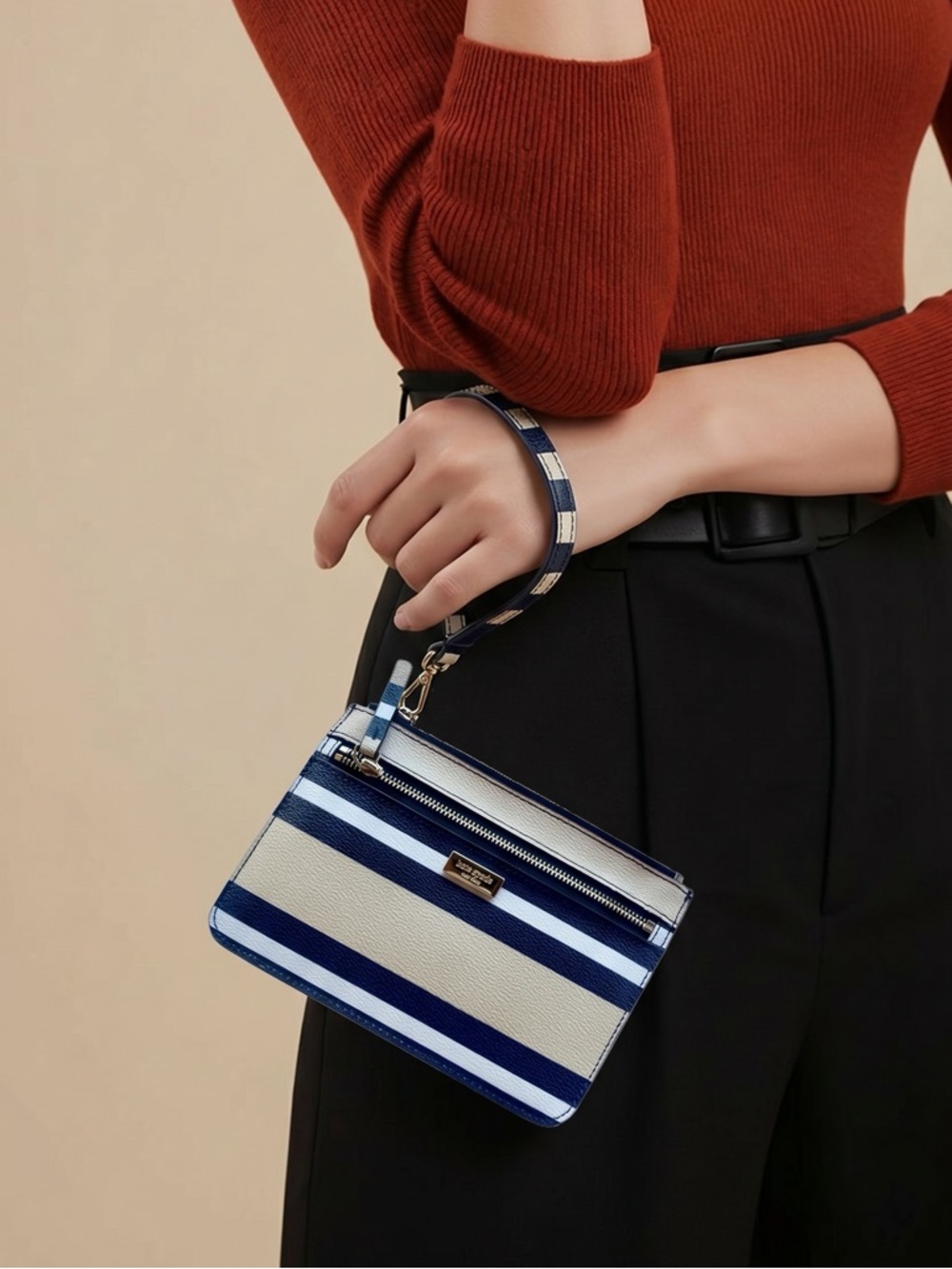 kate spade Striped Wristlet in Navy and Cream